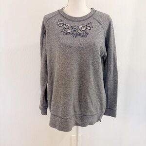 Soft Surroundings Gray Floral Cutout Side Zip Sweatshirt Size M